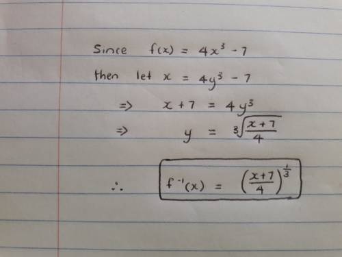 Find the inverse of the function. f(x) = 4x3 - 7
