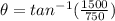 \theta=tan^{-1}(\frac{1500}{750} )
