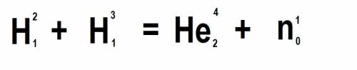Write a nuclear equation for the fusion of two h−2 atoms to form he−3 and one neutron.