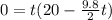 0= t(20-\frac{9.8}{2} t)