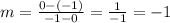 m = \frac{0 - (-1)}{-1 - 0} = \frac{1}{-1} = -1