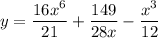 y=\dfrac{16x^6}{21}+\dfrac{149}{28x}-\dfrac{x^3}{12}