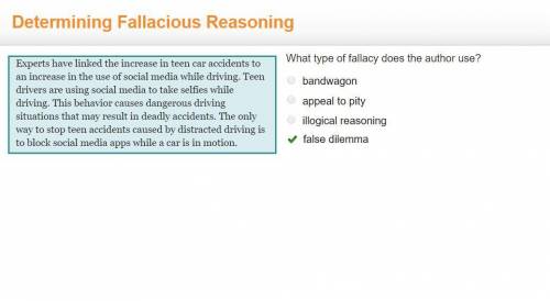 What type of fallacy does the author use?  experts have linked the increase in teen car accidents to
