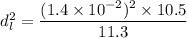 d_{l}^2=\dfrac{(1.4\times10^{-2})^2\times10.5}{11.3}