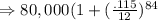 \Rightarrow 80,000(1+(\frac{.115}{12}})^{84}