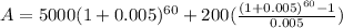 A=5000(1+0.005)^{60} +200(\frac{(1+0.005)^{60}-1}{0.005})