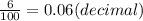 \frac{6}{100} = 0.06 (decimal)