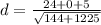 d=\frac{24+0+5}{\sqrt{144+1225}}