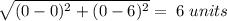 \sqrt{(0-0)^2+(0-6)^2} =\;6\;units