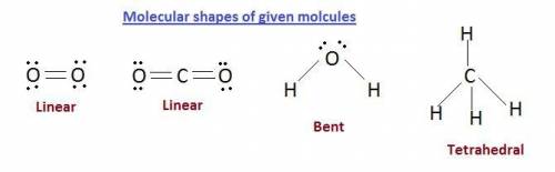 Which of the following molecules has a bent structure?  a. o2 b. co2 c. h2o d. ch4