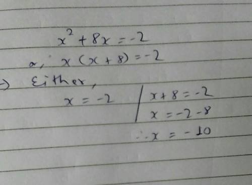Solve for all values of x by factoring.x2 + 8x = -2