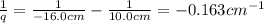 \frac{1}{q}=\frac{1}{-16.0 cm}-\frac{1}{10.0 cm}=-0.163 cm^{-1}