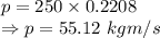 p=250\times 0.2208\\\Rightarrow p=55.12\ kgm/s