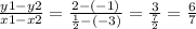 \frac{y1-y2}{x1-x2}  =  \frac{2-(-1)}{ \frac{1}{2}-(-3) } &#10;=  \frac{3}{ \frac{7}{2} } &#10;= \frac{6}{7}