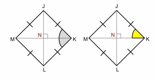Quadrilateral jklm is a rhombus. the diagonals intersect at n. if the measure of angle jkl is 104°,