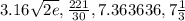 3.16\sqrt{2e}, \frac{221}{30}, 7.363636,7\frac{1}{3}