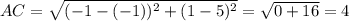AC=\sqrt{(-1-(-1))^2+(1-5)^2}= \sqrt{0+16}=4