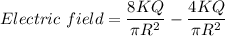 Electric\ field = \dfrac{8KQ }{\pi R^2}-\dfrac{4KQ }{\pi R^2}