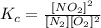 K_c=\frac {[NO_2]^2}{[N_2][O_2]^2}