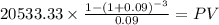 20533.33 \times \frac{1-(1+0.09)^{-3} }{0.09} = PV\\