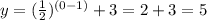 y=(\frac{1}{2})^{(0-1)}+3=2+3=5