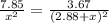\frac{7.85}{x^2} = \frac{3.67}{(2.88 + x)^2}