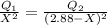 \frac{Q_1}{X^2} =\frac{Q_2}{(2.88-X)^2}