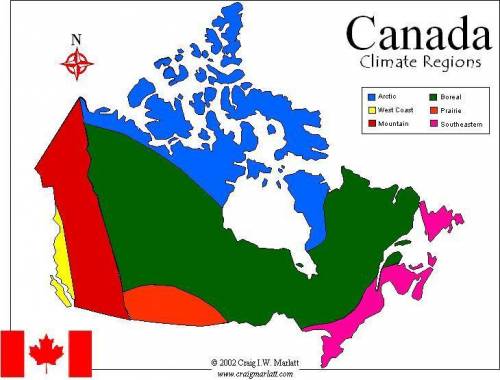 Which of these climates is most commonly found in canada?  arctic subarctic humid continental marine