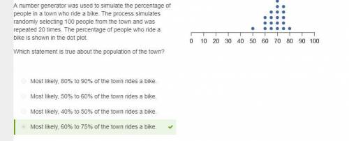 Correct answer only !  a number generator was used to simulate the percentage of people in a town wh