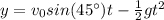 y=v_{0}sin(45\°)t-\frac{1}{2} gt^{2}