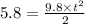 5.8=\frac{9.8\times t^2}{2}