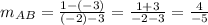 m_{AB}=\frac{1-(-3)}{(-2)-3}=\frac{1+3}{-2-3}=\frac{4}{-5}