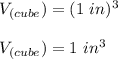 V_{(cube})=(1\ in)^3\\\\V_{(cube})=1\ in^3