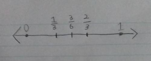 Place the fractions 1/3 2/3 and 3/6 explain what you see on a number line