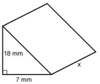 What is the height of the triangular prism below if the volume equals 1,638 cubic millimeters?  65 m