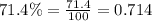 71.4\%=\frac{71.4}{100}=0.714