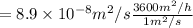 = 8.9\times 10^{-8} m^2/s \frac{3600 m^2/h}{1 m^2/s}
