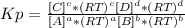 Kp= \frac{[C]^{c}*(RT)^{c}[D]^{d}*(RT)^{d}}{[A]^{a}*(RT)^{a}[B]^{b}*(RT)^{b}}