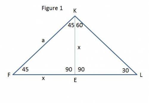 Given:  △fkl, fk=a m∠f=45°, m∠l=30° find:  fli know that i need to add an altitude from k so i can g