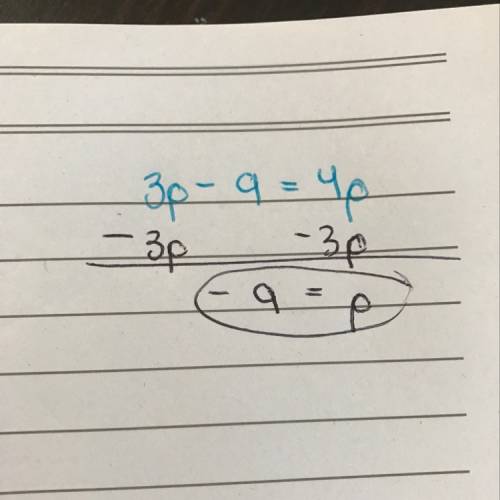 3p-9=4p what is the value of p?