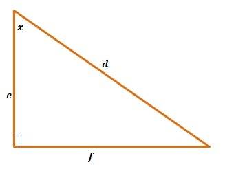 Aright triangle has side lengths d , e , and f as shown below. use these lengths to find tanx , cosx