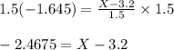 1.5(-1.645)=\frac{X-3.2}{1.5}\times 1.5\\\\-2.4675=X-3.2