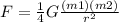 F=\frac{1}{4}G\frac{(m1)(m2)}{r^2}