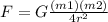 F=G\frac{(m1)(m2)}{4r^2}