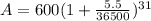 A=600(1+\frac{5.5}{36500})^{31}