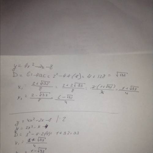 What is y = 4x^2 - 2x - 8 in function notation