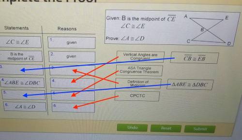 Given b is the midpoint of line ce, angle c is congruent to angle e. prove angle a is congruent to a