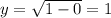 y=\sqrt{1-0} = 1