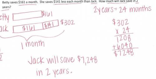 Can someone ?  =betty saves $161 a month. she saves $141 less each month than jack. how much will ja