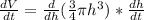 \frac{dV}{dt} =\frac{d}{dh}(\frac{3}{4}\pi h^3)*\frac{dh}{dt}